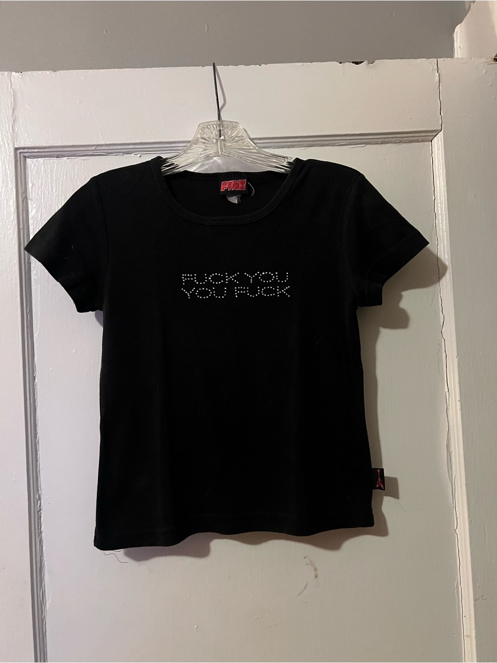 Rare Vintage We Love Fine Y2K Baby Doll Tee Rhinestone “Fck You You Fck” Black M